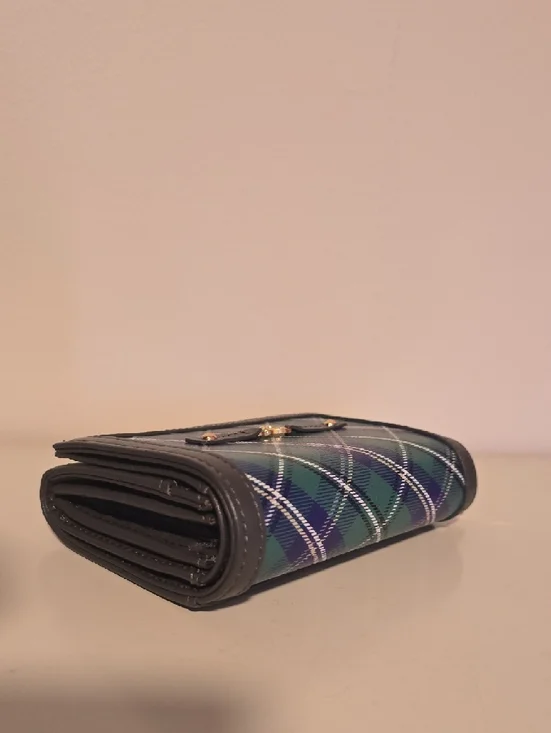 Samantha Thavasa Green and Navy Plaid Wallet with Black Trim - Picture 2 of 7